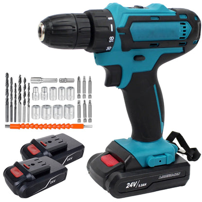 Шуруповерт з набором біт та свердлів + 2 акумулятори 24V в кейсі / Акумуляторний шуруповерт дриль