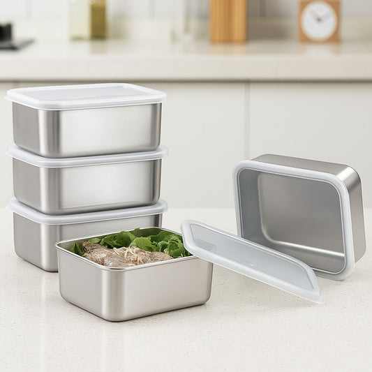 Набір харчових контейнерів із нержавіючої сталі з кришками, 5 шт. / Набір судочків для їжі / Харчові контейнери