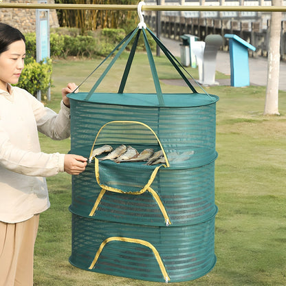 Складна сітка для сушіння риби 60х40х60см, 3 яруси / Сітка сушка для фруктів / Підвісна сушарка для грибів