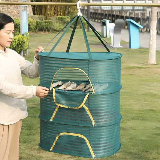 Складна сітка для сушіння риби 60х40х60см, 3 яруси / Сітка сушка для фруктів / Підвісна сушарка для грибів