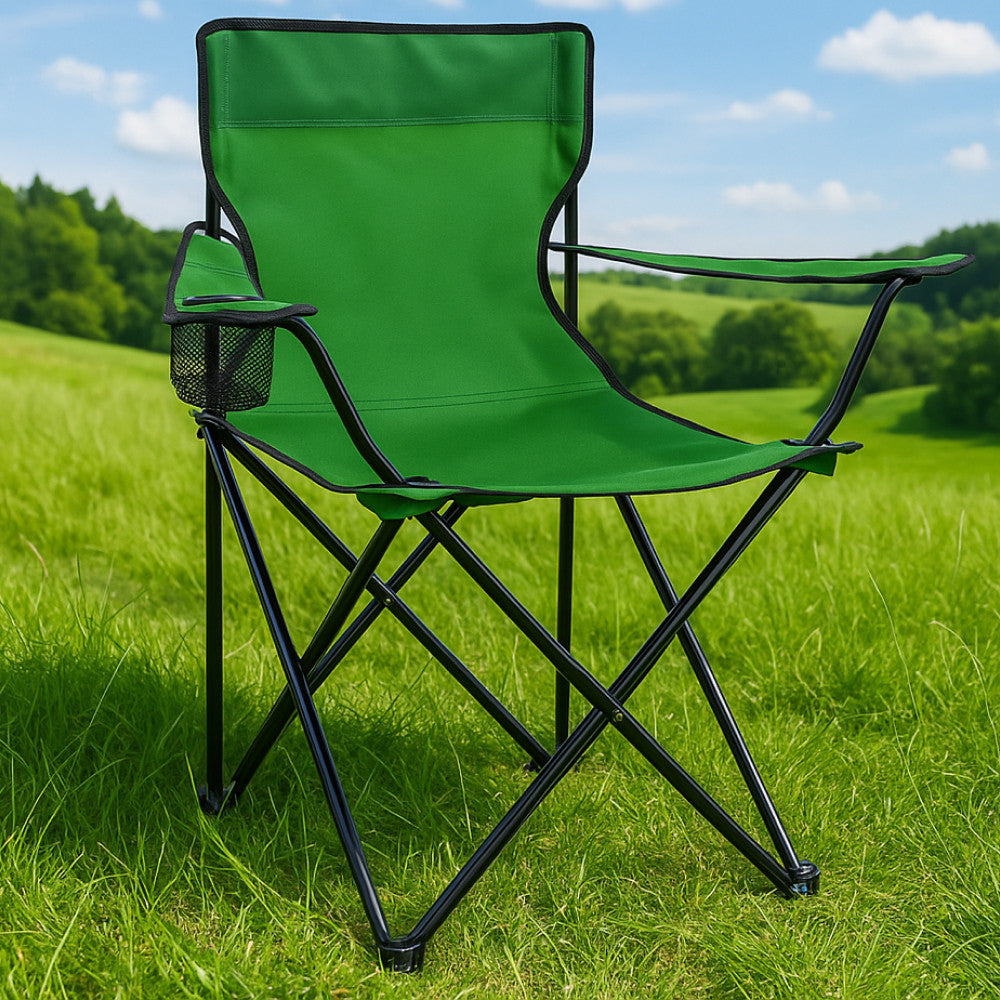 Складаний стілець зі спинкою, до 100 кг, в чохлі, 80х75х50 см, Темно зелений / Складне крісло для риболовлі / Туристичний стілець
