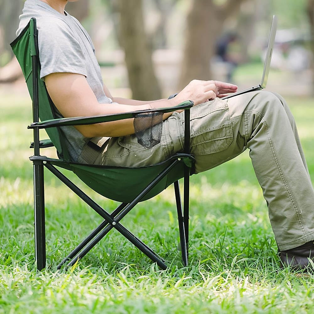 Складаний стілець зі спинкою, до 100 кг, в чохлі, 80х75х50 см, Темно зелений / Складне крісло для риболовлі / Туристичний стілець