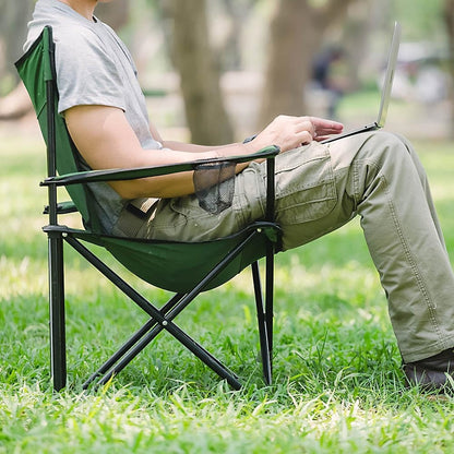 Складаний стілець зі спинкою, до 100 кг, в чохлі, 80х75х50 см, Темно зелений / Складне крісло для риболовлі / Туристичний стілець