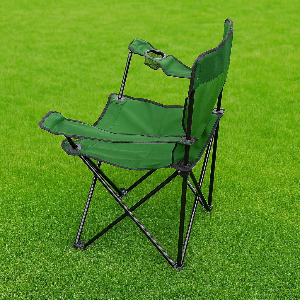 Складаний стілець зі спинкою, до 100 кг, в чохлі, 80х75х50 см, Темно зелений / Складне крісло для риболовлі / Туристичний стілець