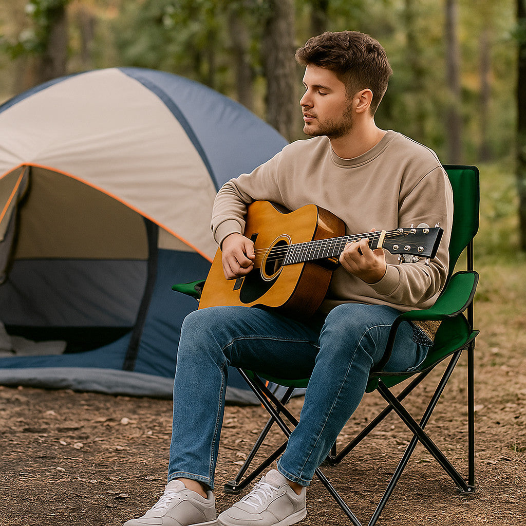 Складаний стілець зі спинкою, до 100 кг, в чохлі, 80х75х50 см, Темно зелений / Складне крісло для риболовлі / Туристичний стілець