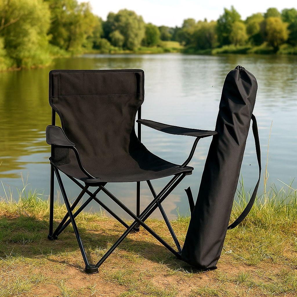 Складаний стілець зі спинкою, до 100 кг, в чохлі, 80х75х50 см, Чорний / Складне крісло для риболовлі / Туристичний стілець