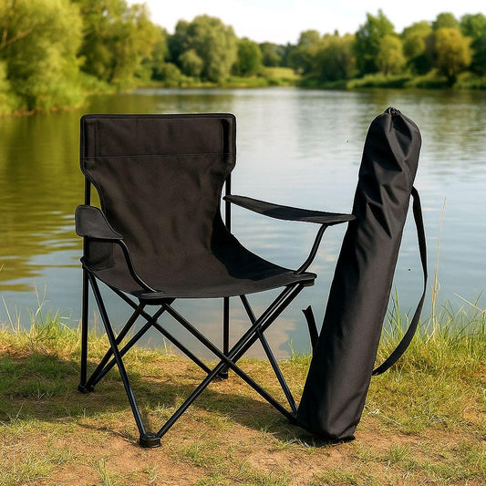 Складаний стілець зі спинкою, до 100 кг, в чохлі, 80х75х50 см, Чорний / Складне крісло для риболовлі / Туристичний стілець