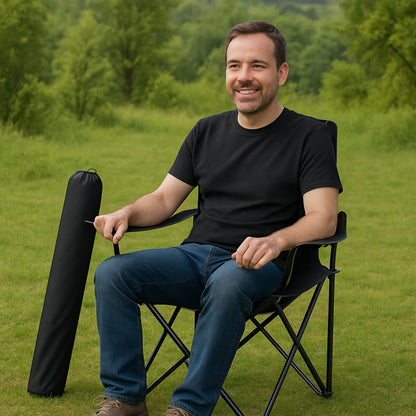 Складаний стілець зі спинкою, до 100 кг, в чохлі, 80х75х50 см, Чорний / Складне крісло для риболовлі / Туристичний стілець