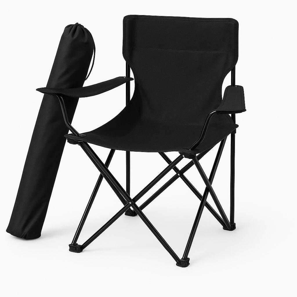 Складаний стілець зі спинкою, до 100 кг, в чохлі, 80х75х50 см, Чорний / Складне крісло для риболовлі / Туристичний стілець