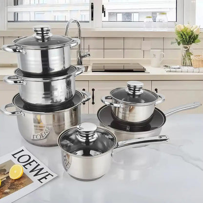 Набір посуду з нержавіючої сталі 12 предметів (6,9л 3,9л 3,4л 2,9л 2,1л) ZP-075 / Кухонний набір каструль