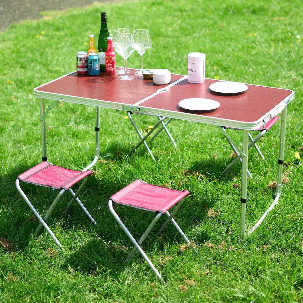 Складний стіл для пікніка 4 стільця, 120х70х60см, Коричневий / Туристичний стіл розкладний / Стіл для кемпінгу