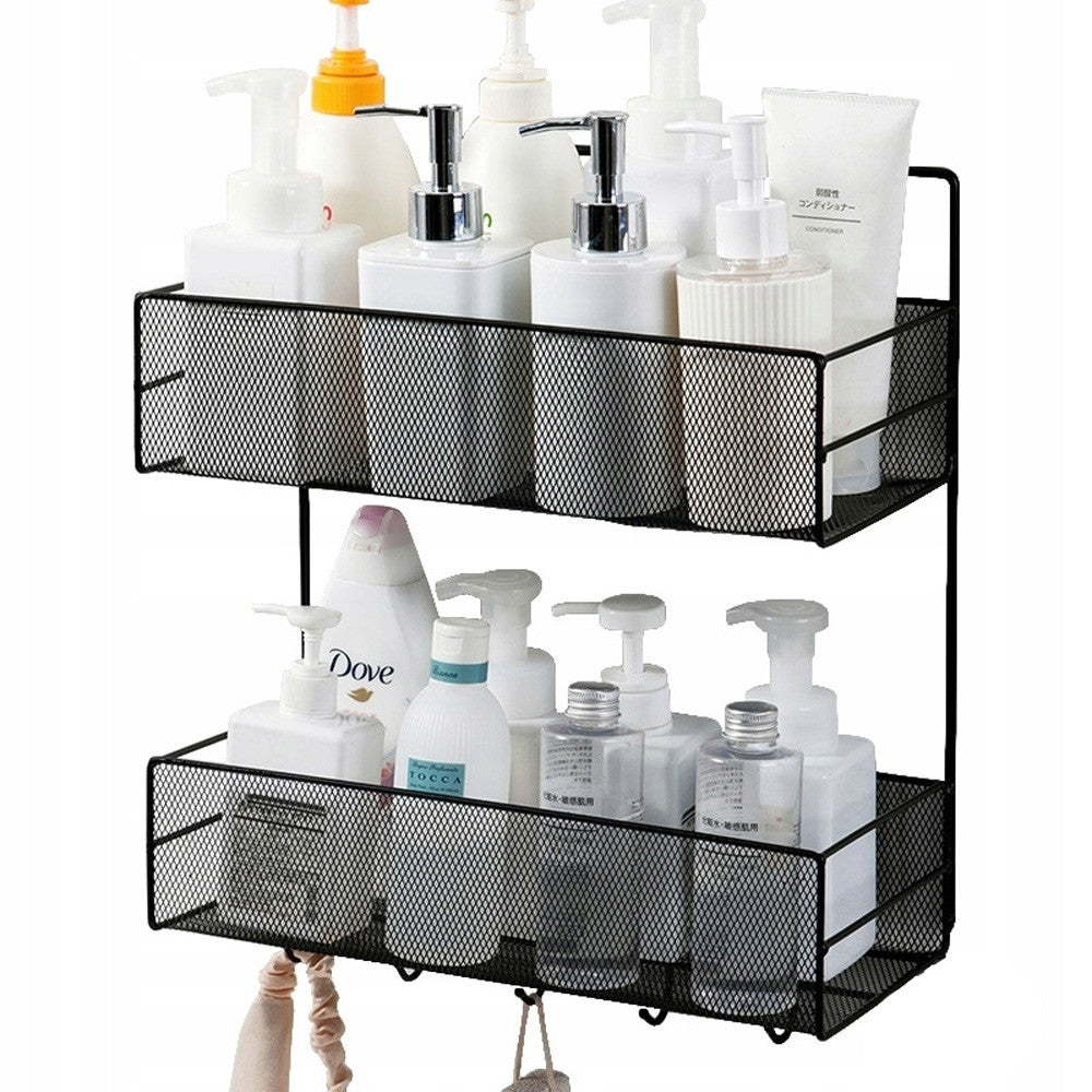 Настінна полиця для ванної кімнати 2-х ярусна 42,5 см, Чорна / Підвісний органайзер-кошик / Полиця на стіну