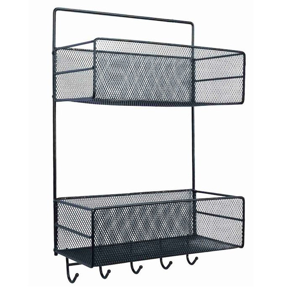 Настінна полиця для ванної кімнати 2-х ярусна 42,5 см, Чорна / Підвісний органайзер-кошик / Полиця на стіну