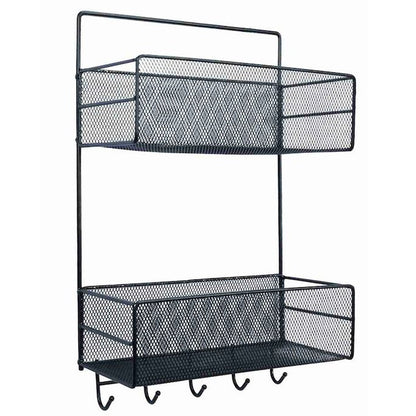 Настінна полиця для ванної кімнати 2-х ярусна 42,5 см, Чорна / Підвісний органайзер-кошик / Полиця на стіну