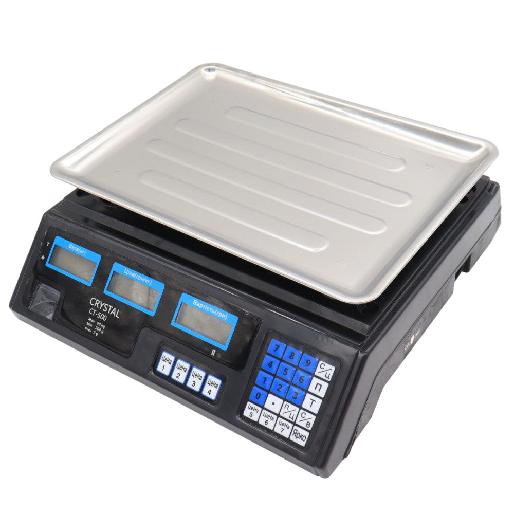Ваги торгові до 50 кг з лічильником ціни, Crystal CT-500 / Настільні ваги з акумулятором / Ваги електронні