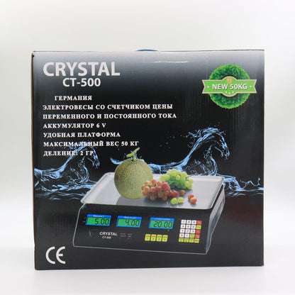 Ваги торгові до 50 кг з лічильником ціни, Crystal CT-500 / Настільні ваги з акумулятором / Ваги електронні