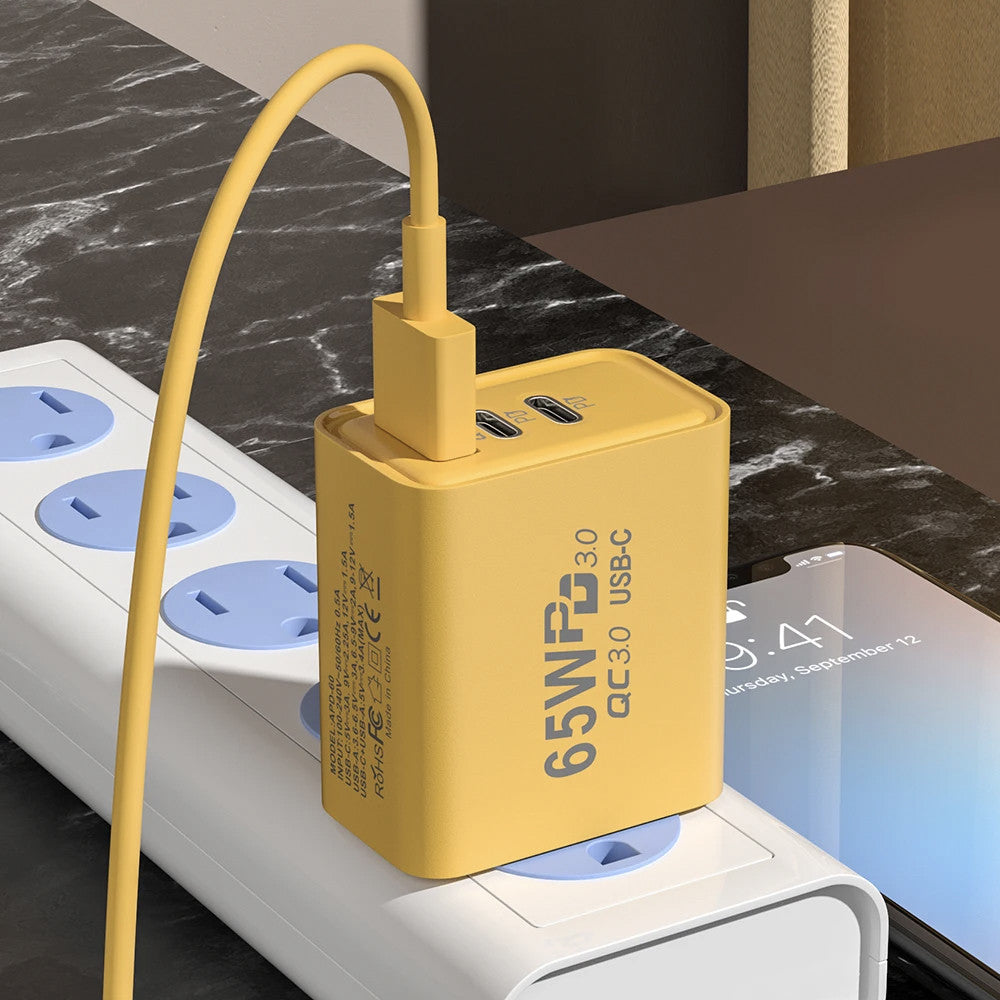 Зарядний пристрій 65W, 1xUSB, 2хType-C / Швидка зарядка для телефону / Адаптер для заряджання