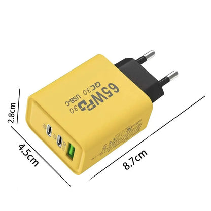 Зарядний пристрій 65W, 1xUSB, 2хType-C / Швидка зарядка для телефону / Адаптер для заряджання