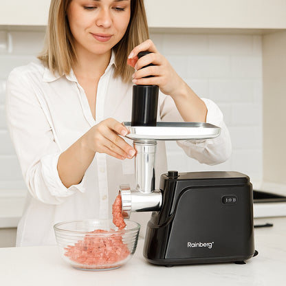 Електром'ясорубка 2600Вт, Rainberg RB-677, Чорна / Електрична м'ясорубка / Шнекова м'ясорубка