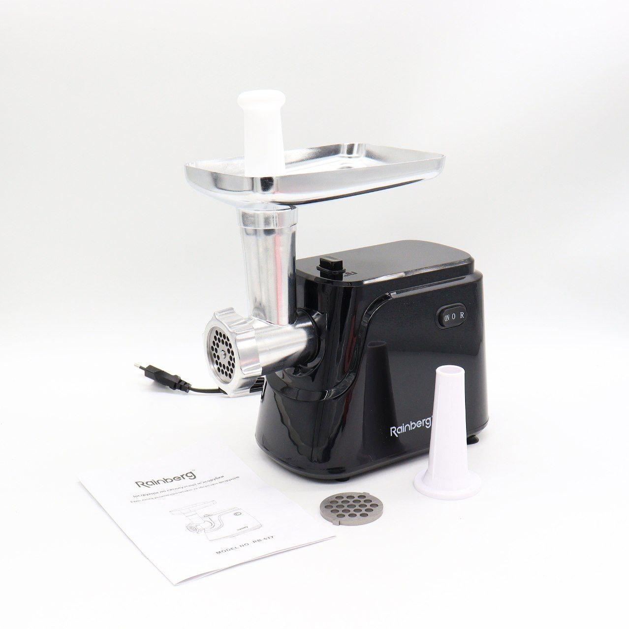 Електром'ясорубка 2600Вт, Rainberg RB-677, Чорна / Електрична м'ясорубка / Шнекова м'ясорубка