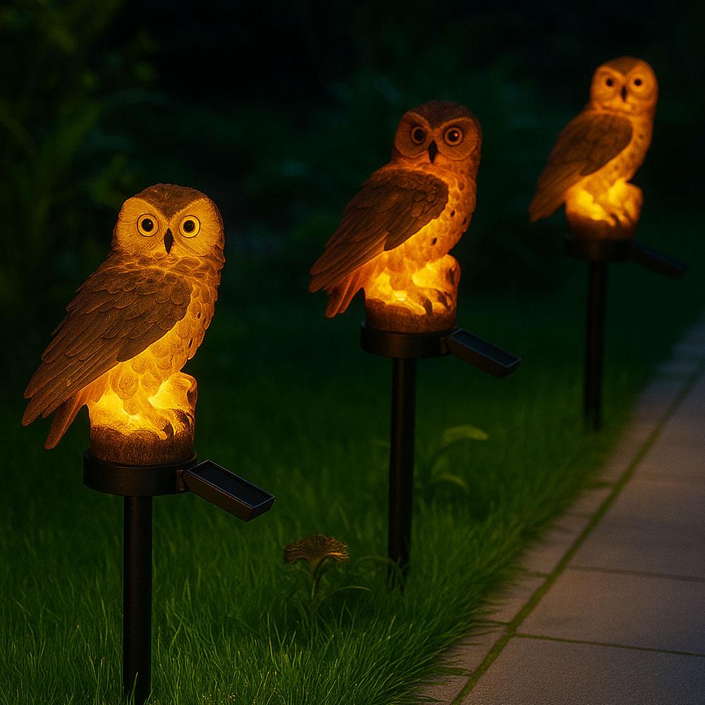 Садовий ліхтар на сонячних батареях "Сова", Коричневий / Газонний світильник / Вуличний ліхтар