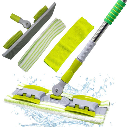 Швабра із затискачами та 2 насадками, Зелений / Швабра для підлоги / Швабра для миття підлоги / Телескопічна швабра