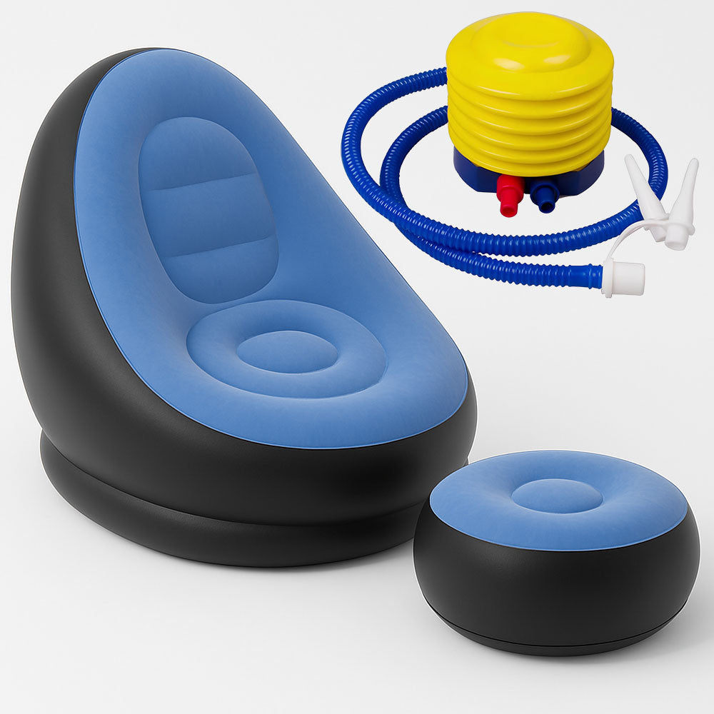 Надувний диван з пуфом Air Sofa - 116х98х83см, Блакитний / Надувне крісло з пуфом