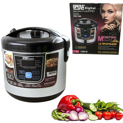 Мультиварка 6л, 1500W, 12 програм, Opera OD-166 / Антипригарна мультиварка / Мультиварка з пароваркою