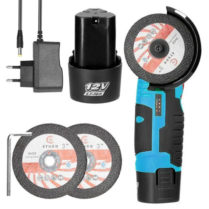 Акумуляторна болгарка + 2 диски, 1 акумулятор 12V / Електроболгарка для дому / Міні болгарка / УШМ