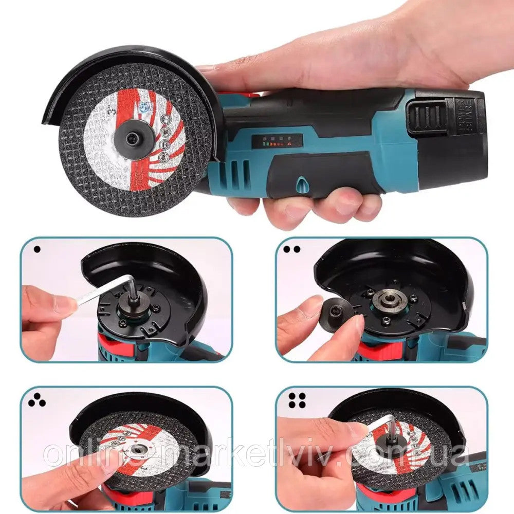 Акумуляторна болгарка + 2 диски, 1 акумулятор 12V / Електроболгарка для дому / Міні болгарка / УШМ