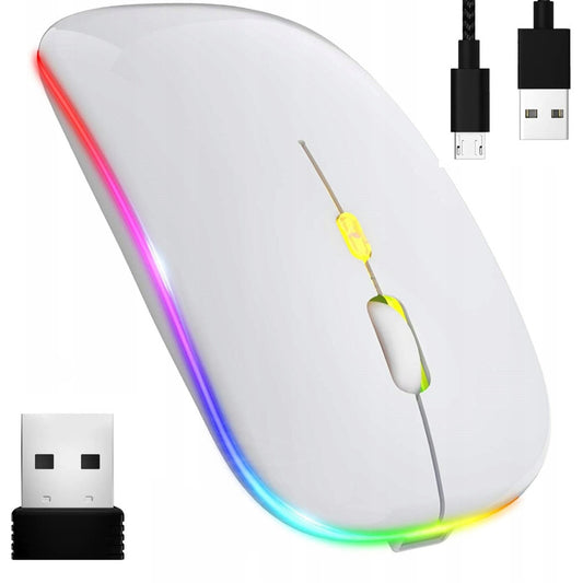 Бездротова миша з RGB підсвічуванням, Bluetooth, 1600DPI, Білий / Акумуляторна безшумна миша для ПК