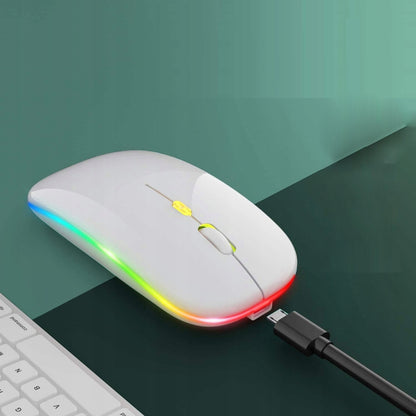 Бездротова миша з RGB підсвічуванням, Bluetooth, 1600DPI, Білий / Акумуляторна безшумна миша для ПК