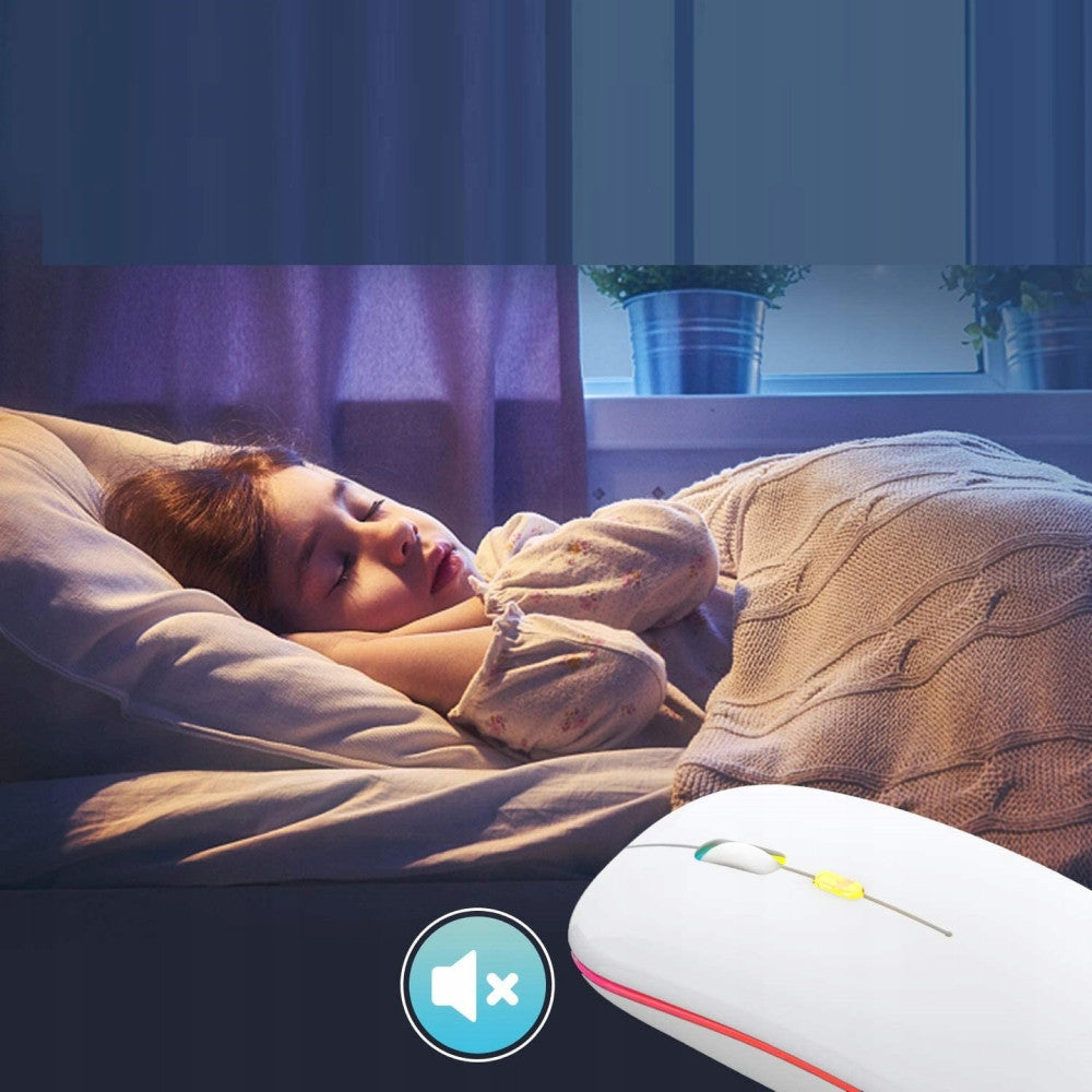 Бездротова миша з RGB підсвічуванням, Bluetooth, 1600DPI, Білий / Акумуляторна безшумна миша для ПК