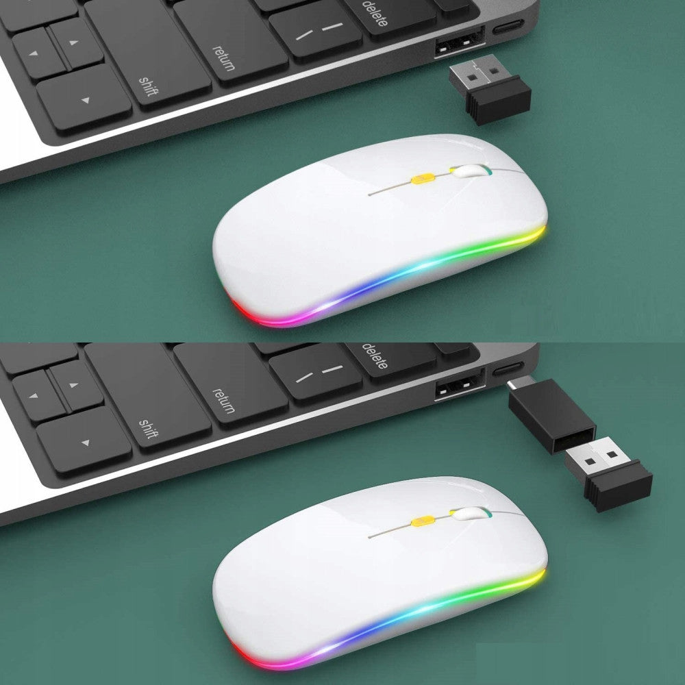 Бездротова миша з RGB підсвічуванням, Bluetooth, 1600DPI, Білий / Акумуляторна безшумна миша для ПК