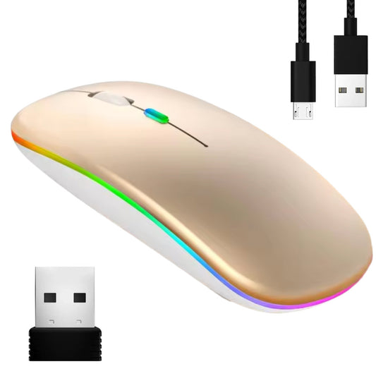 Бездротова миша з RGB підсвічуванням, Bluetooth, 1600DPI, Золотий / Акумуляторна безшумна миша для ПК