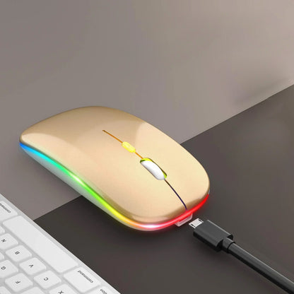 Бездротова миша з RGB підсвічуванням, Bluetooth, 1600DPI, Золотий / Акумуляторна безшумна миша для ПК