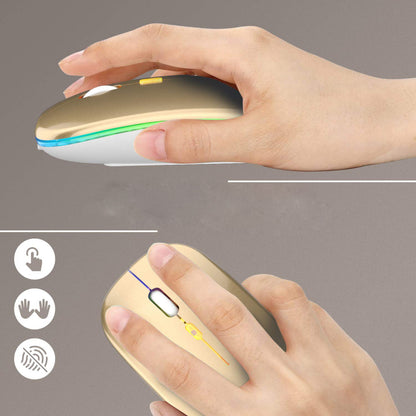 Бездротова миша з RGB підсвічуванням, Bluetooth, 1600DPI, Золотий / Акумуляторна безшумна миша для ПК
