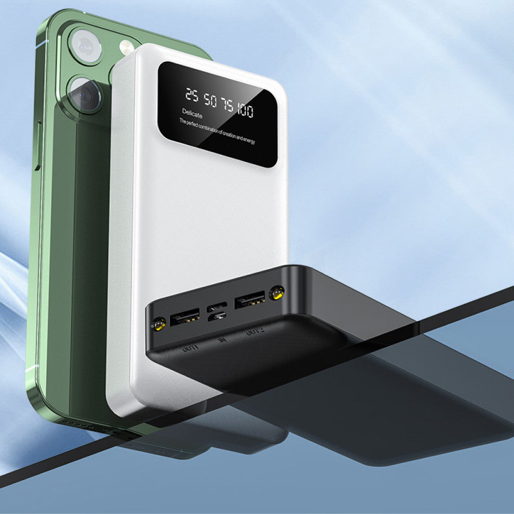 Повербанк на 20000 мАг з ліхтариком, 2хUSB, P-20, Білий / Power Bank / Павер банк зі швидкою зарядкою