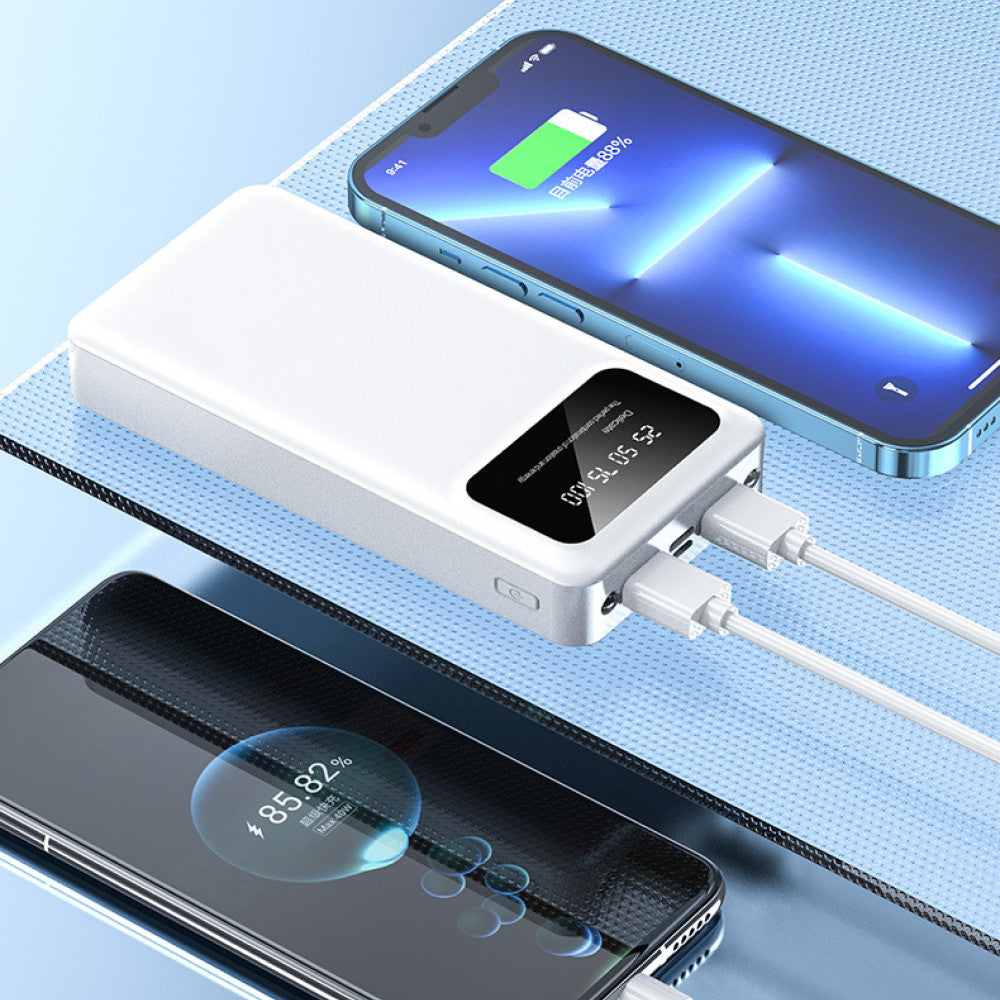 Повербанк на 20000 мАг з ліхтариком, 2хUSB, P-20, Білий / Power Bank / Павер банк зі швидкою зарядкою