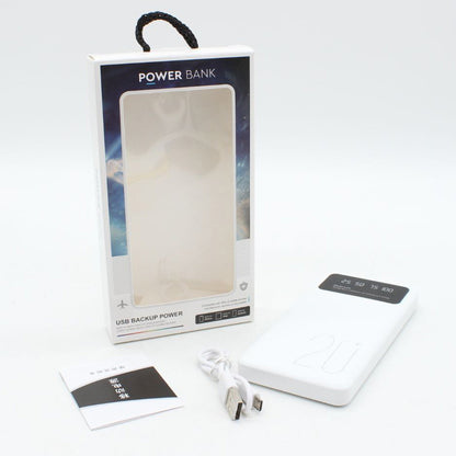 Повербанк на 20000 мАг з ліхтариком, 2хUSB, P-20, Білий / Power Bank / Павер банк зі швидкою зарядкою