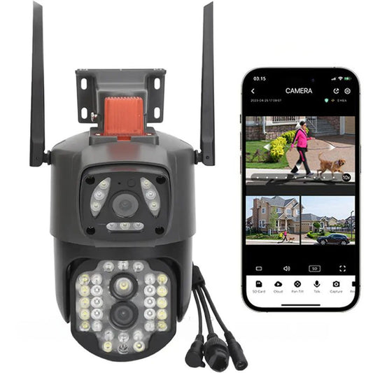 4G камера відеоспостереження вулична, на 2 об'єктиви / Охоронна поворотна IP камера під сім карту