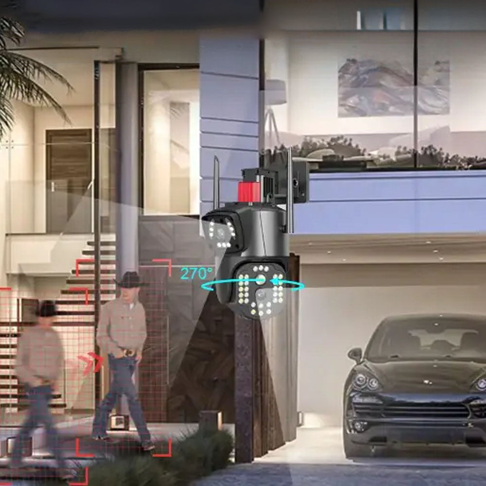 4G камера відеоспостереження вулична, на 2 об'єктиви / Охоронна поворотна IP камера під сім карту