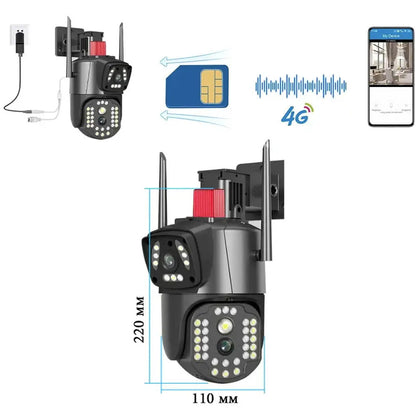 4G камера відеоспостереження вулична, на 2 об'єктиви / Охоронна поворотна IP камера під сім карту