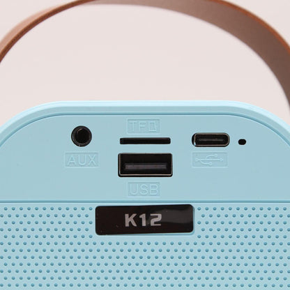 Портативна колонка-караоке з 2 мікрофонами К12, Блакитний / Бездротовий мікрофон з колонкою з підсвічуванням RGB