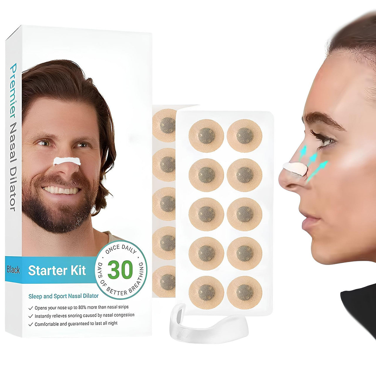 Магнітний розширювач для носа, 30 штук, Білий / Магнітні смужки для покращення дихання / Антихроп для носа