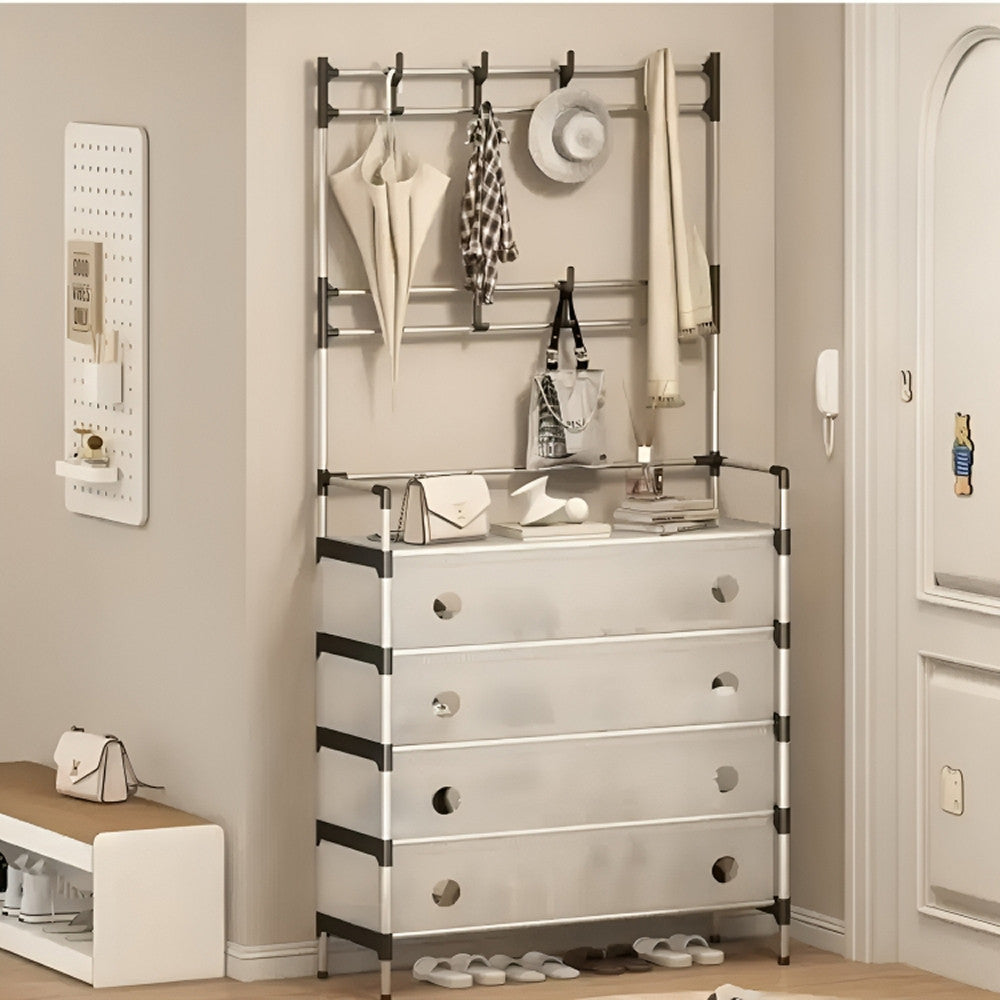 Вішалка підлогова з полицею для взуття, 180х62х28см, SKLM-27, Біла / Стійка для одягу / Гардеробна стійка