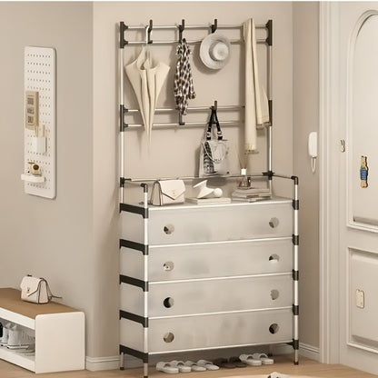 Вішалка підлогова з полицею для взуття, 180х62х28см, SKLM-27, Біла / Стійка для одягу / Гардеробна стійка