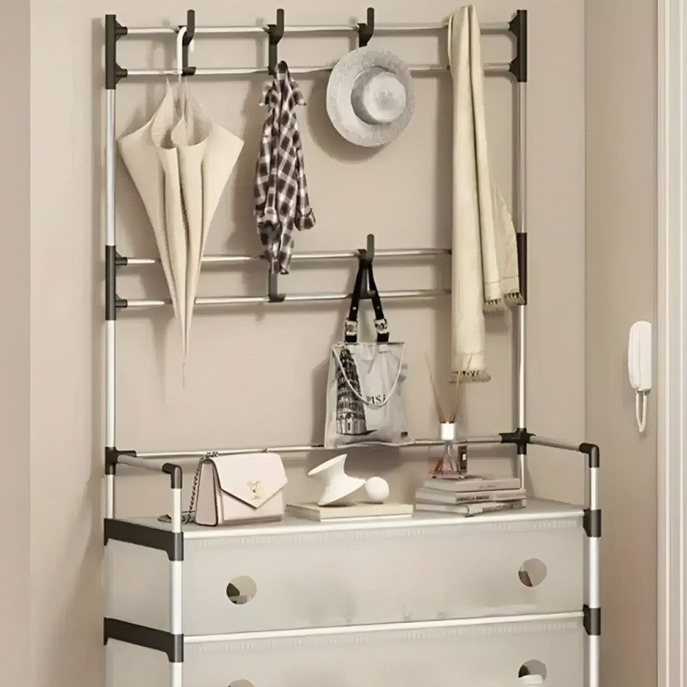 Вішалка підлогова з полицею для взуття, 180х62х28см, SKLM-27, Біла / Стійка для одягу / Гардеробна стійка