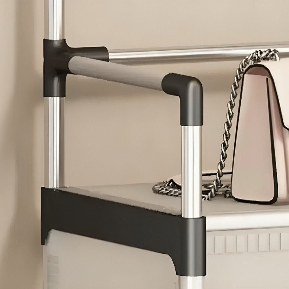 Вішалка підлогова з полицею для взуття, 180х62х28см, Dx6205hb, Чорний з білим / Стійка для одягу / Гардеробна вішалка