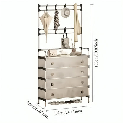 Вішалка підлогова з полицею для взуття, 180х62х28см, SKLM-27, Чорна / Стійка для одягу / Гардеробна вішалка